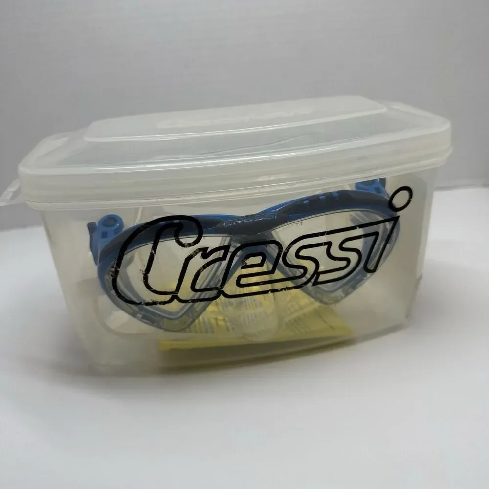 Cressi Lince Clear Dual Lens Dive Swim Snorkel SCUBA Mask Black / Blue & Case
